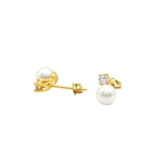 Orecchini al lobo con perla da 14 mm e punto luce bianco placcati oro bianco in argento 925