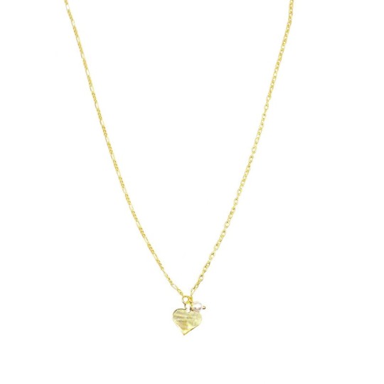 3+1 link and rollò necklace with pearl and plate heart pendants yellow gold plated in 925 silver