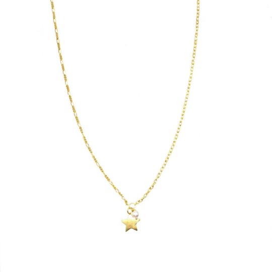 3+1 link and rollò necklace with pearl and plate star pendants yellow gold plated in 925 silver