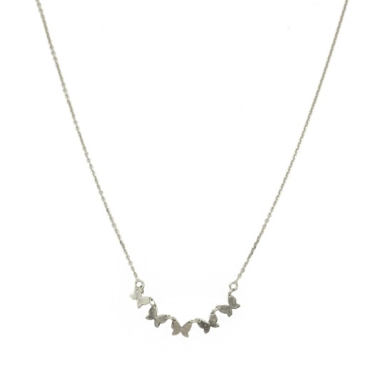 Forzatina link necklace with central plate butterflies white gold plated in 925 silver