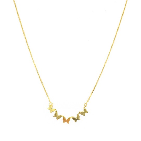 Forzatina link necklace with central slab butterflies yellow gold plated in 925 silver