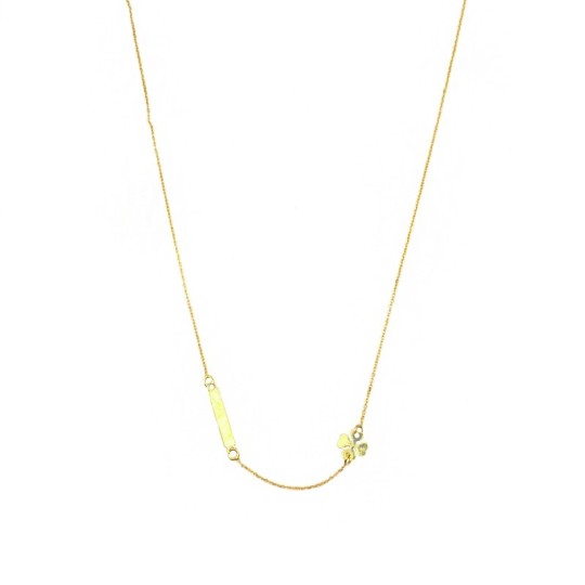 Forzatina link necklace with central slab plate and lateral slab four-leaf clover plated in yellow gold in 925 silver