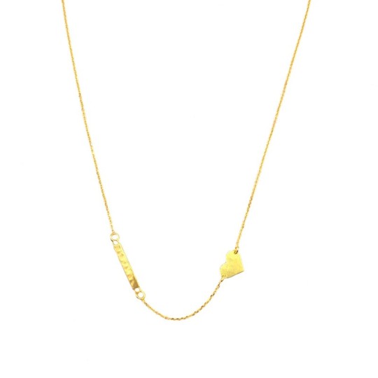 Collana maglia forzatina con targa centrale a lastra e cuore laterale a lastra placcato oro giallo in argento 925