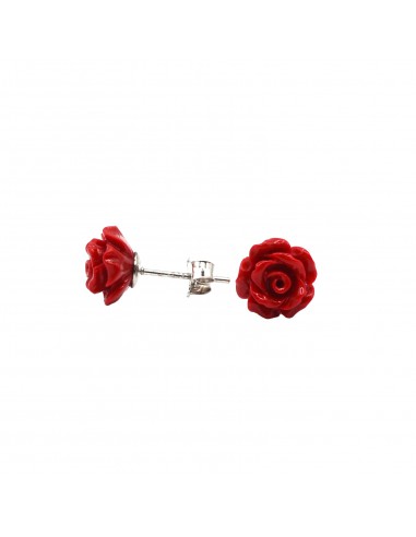 Red rose stud earrings in white gold...