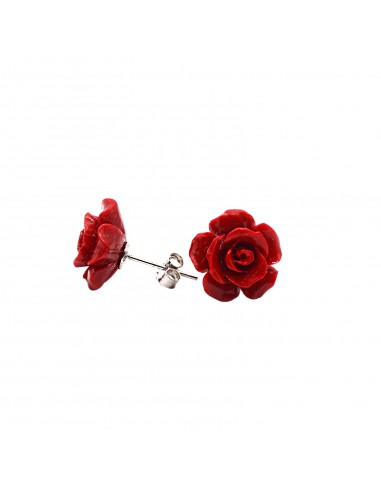 Red rose stud earrings in white gold...