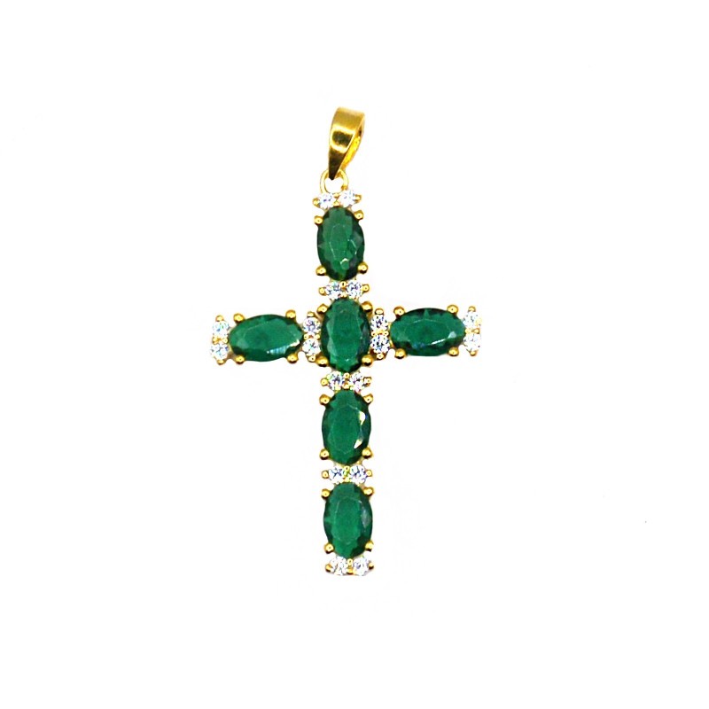 Cross pendant with green oval zircons...