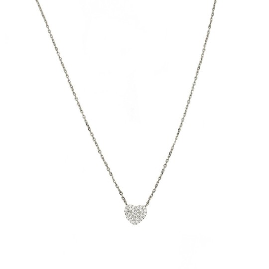 Forzatina link necklace with heart pavé partition of white zircons white gold plated in 925 silver