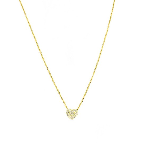 Forzatina link necklace with heart pavé partition of white zircons yellow gold plated in 925 silver