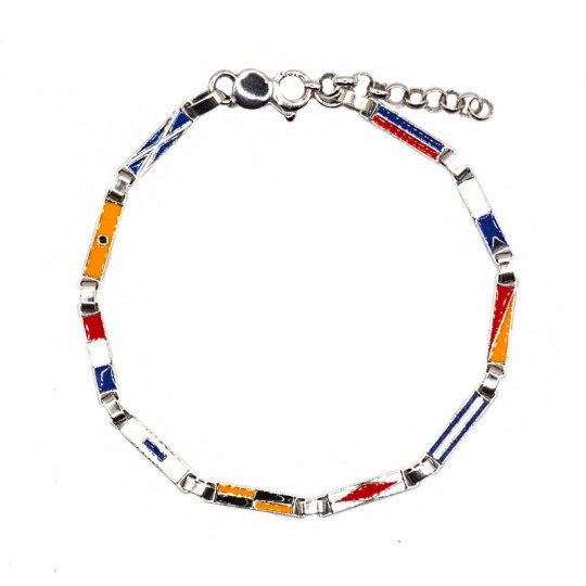 Bracciale semi rigido con bandiere nautiche smaltate placcato oro bianco in argento 925