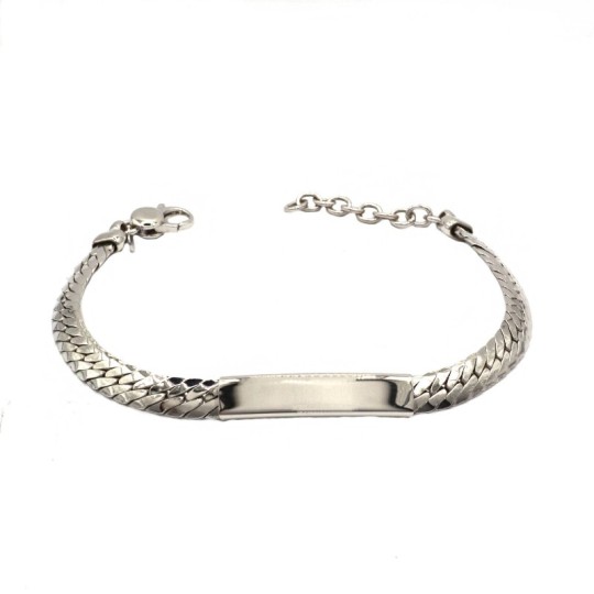 Bracciale maglia schiena d'asino con targa centrale placcato oro bianco in argento 925