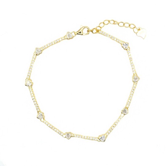 Bracciale tennis con cuori di zirconi bianchi placcato oro giallo in argento 925