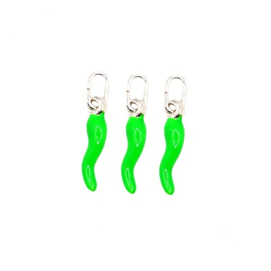 Horn pendants 4x13 mm fluorescent green enamelled in 925 silver (3 pcs.)