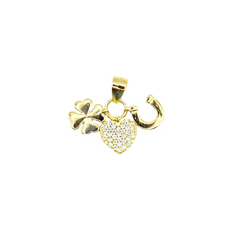 Three-subject heart pendant with pavé...