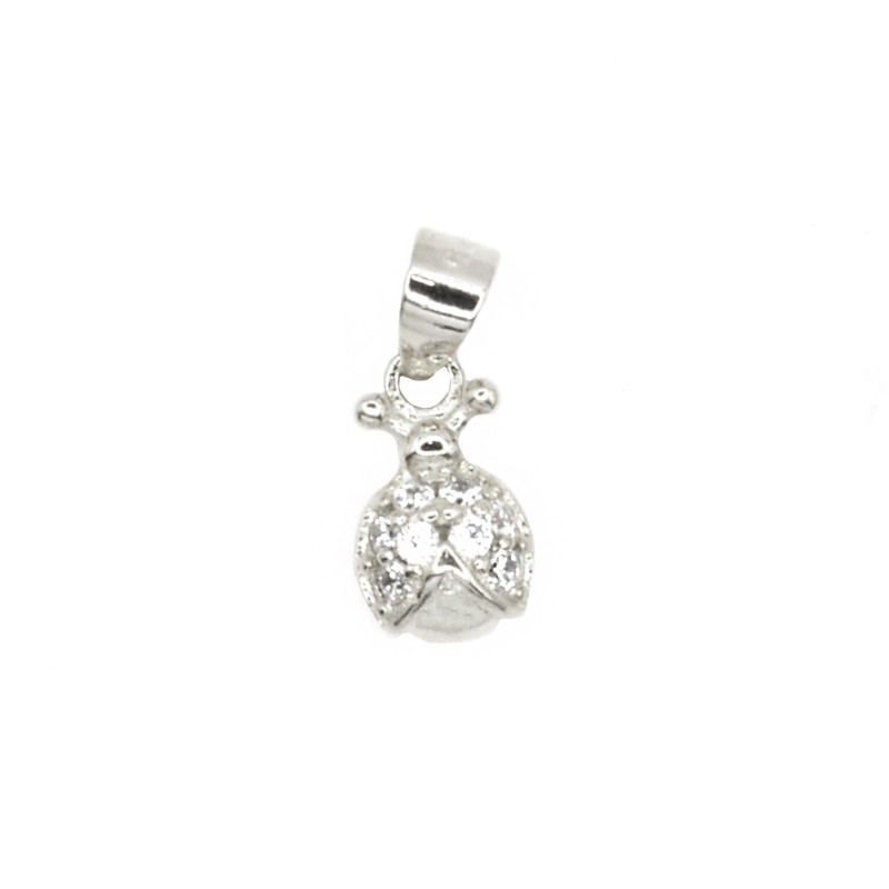 White gold plated semi zircon ladybug...