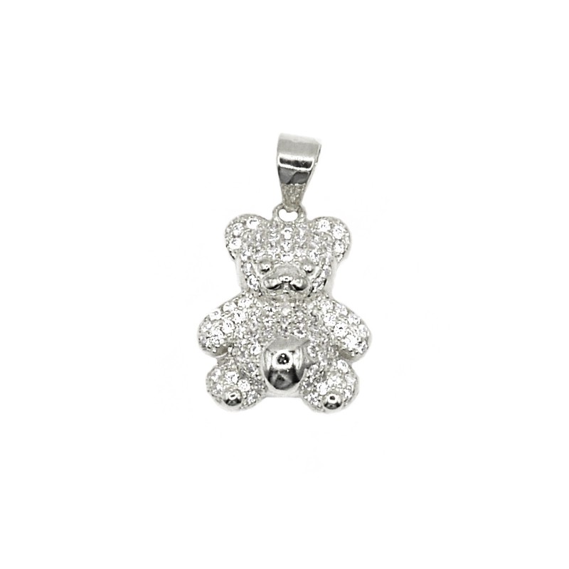 Domed bear pendant with white zircon...