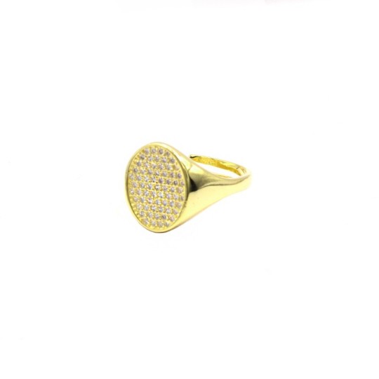 Yellow gold plated white zircon pavé oval shield ring in 925 silver