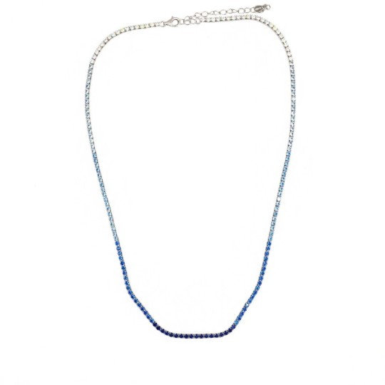 Collana tennis degradè nel tono dell'azzurro 2mm placcato oro bianco in argento 925