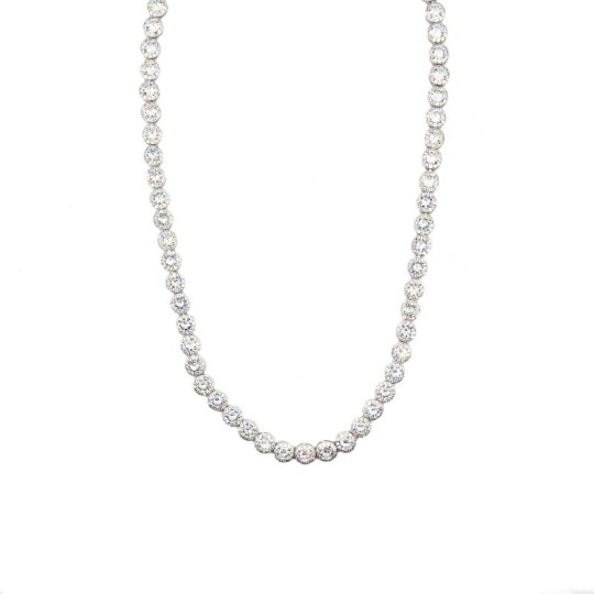 Necklace with white round cubic zirconia in white gold plated white cubic zirconia frame in 925 silver