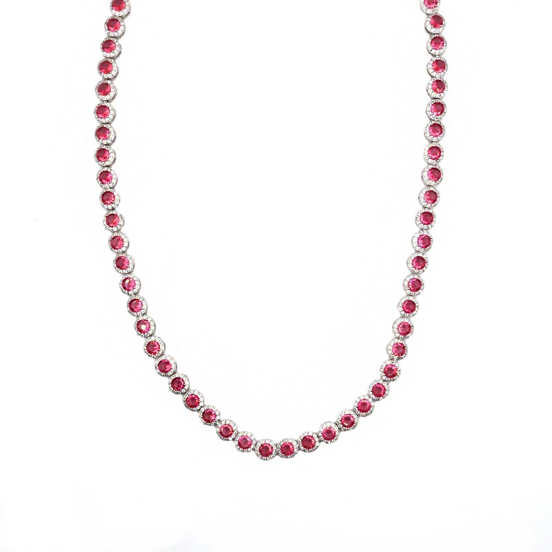 Necklace with red round zircons in...