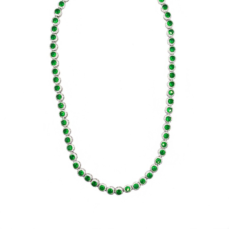 Necklace with green round zircons in...