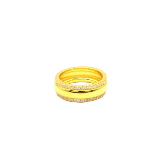 Yellow gold plated wedding ring with white zircon edges in 925 silver (size 10)