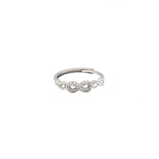 Adjustable ring with infinite white gold plated semi zircons in 925 silver