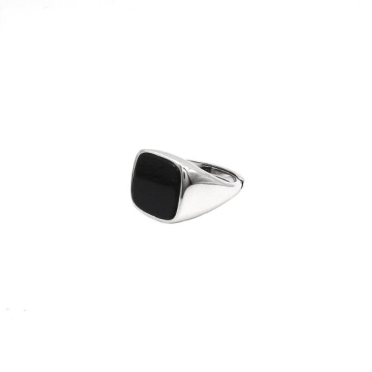 925 Silver White Gold Plated Onyx Square Shield Adjustable Pinky Ring