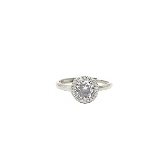 Adjustable solitaire ring in 925 silver white gold plated white zircon frame