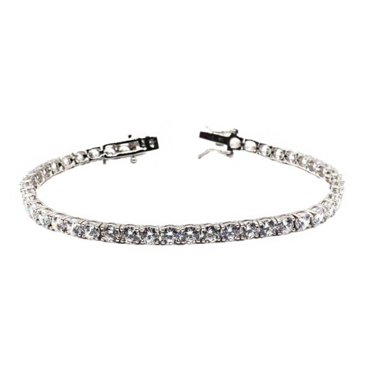 Bracciale tennis di zirconi bianchi 4 mm placcato oro bianco in argento 925