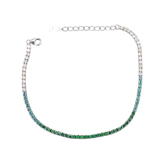 Bracciale degradé nel tono del verde 2mm placcato oro bianco in argento 925