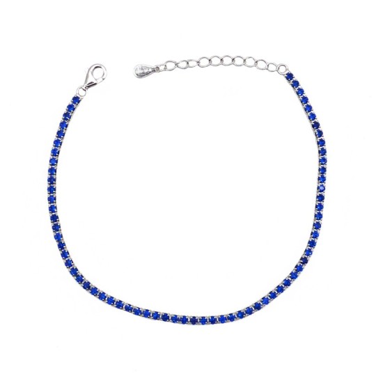 Bracciale tennis di zirconi blu 2mm placcato oro bianco in argento 925