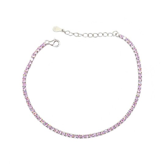 Bracciale tennis di zirconi rosa 2mm placcato oro bianco in argento 925