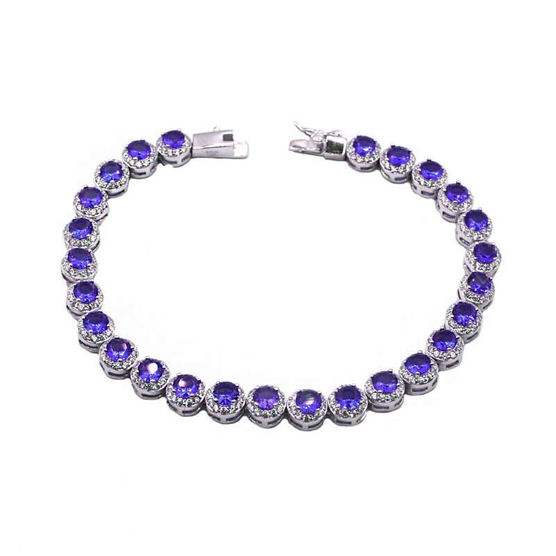 Bracelet with round blue zircons in a...