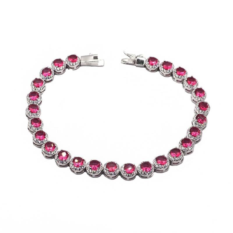 Bracciale con zirconi tondi rossi in...