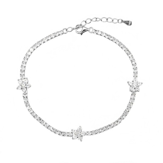 Bracciale tennis con fiori di zirconi bianchi placcato oro bianco in argento 925