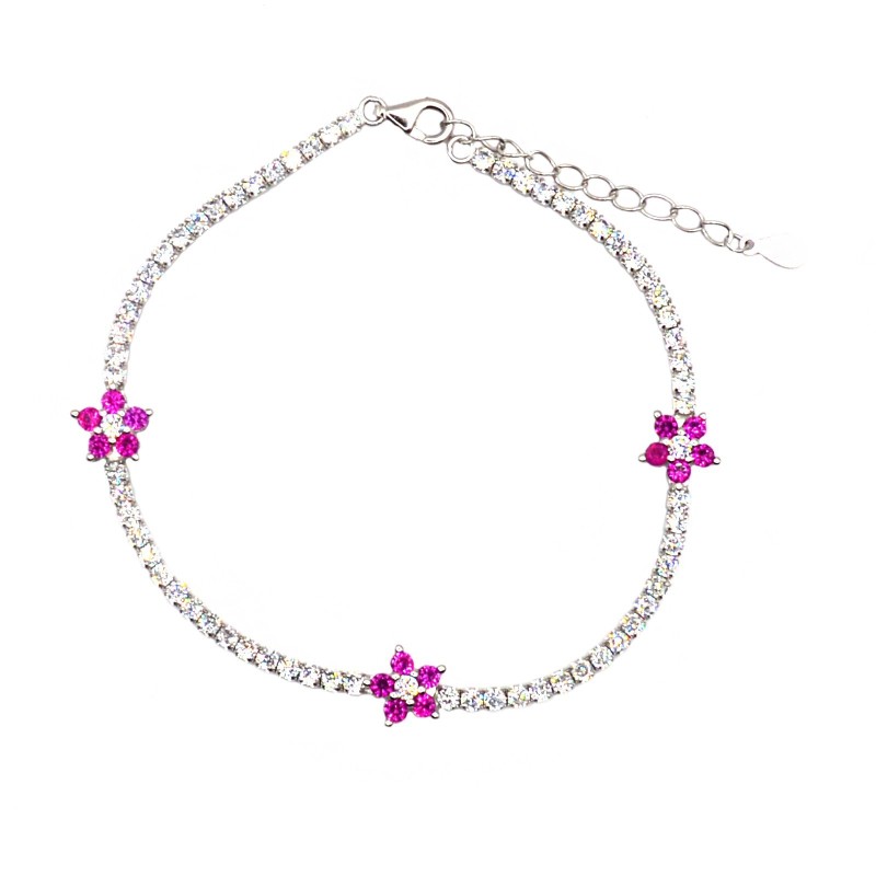 Bracciale tennis con fiori di zirconi...