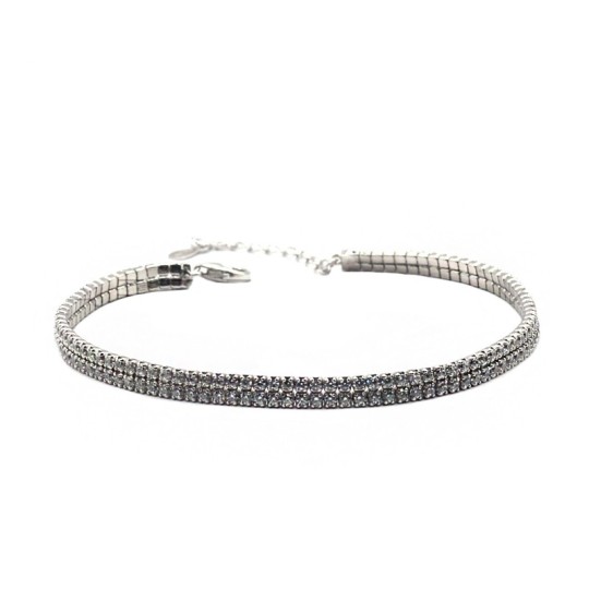 Tennis bracelet with 2 rows of white zircons, white gold plated in 925 silver