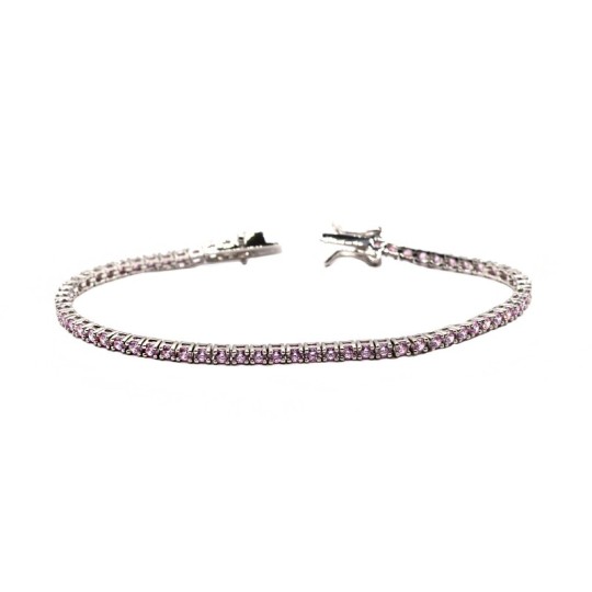 Bracciale tennis con zirconi rosa 2mm placcato oro bianco in argento 925