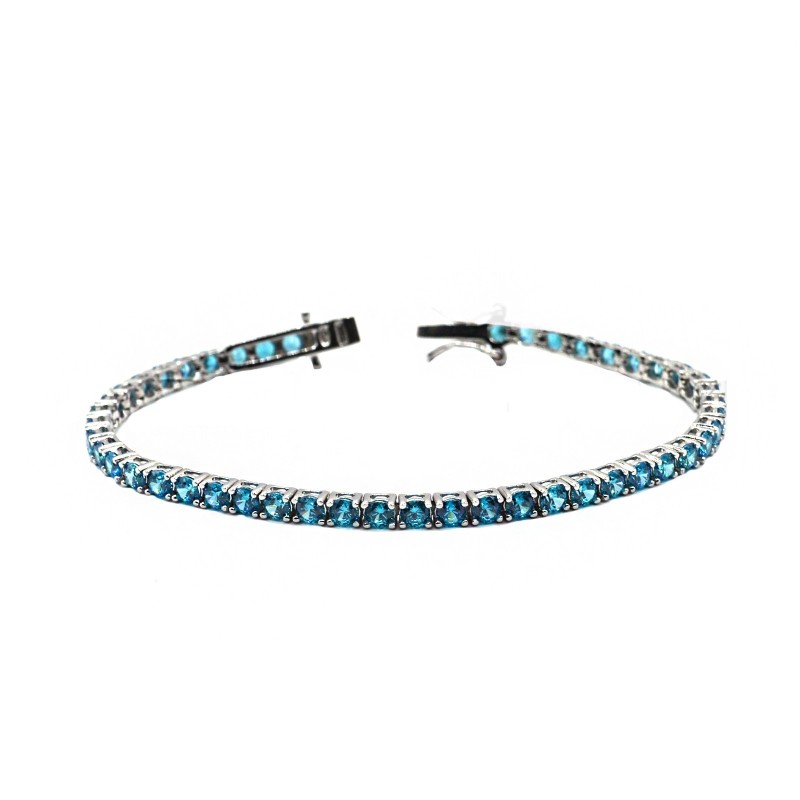 Tennis bracelet with 3mm blue zircons...