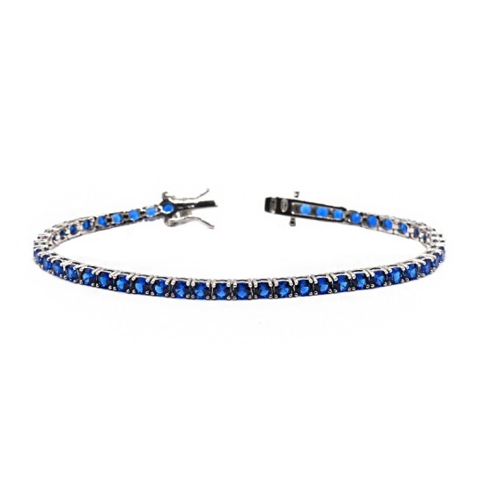 Bracciale tennis con zirconi blu 3mm placcato oro bianco in argento 925