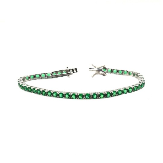 Bracciale tennis con zirconi verdi 3mm placcato oro bianco in argento 925