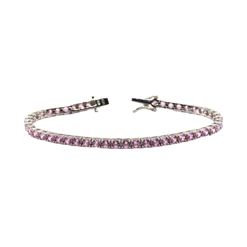 Bracciale tennis con zirconi rosa 3mm...