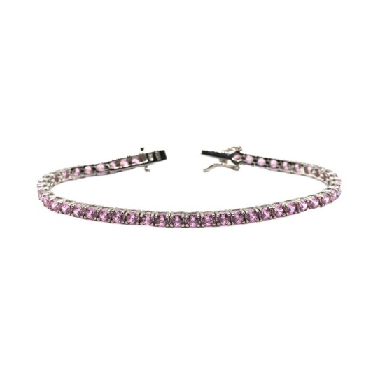 Bracciale tennis con zirconi rosa 3mm placcato oro bianco in argento 925