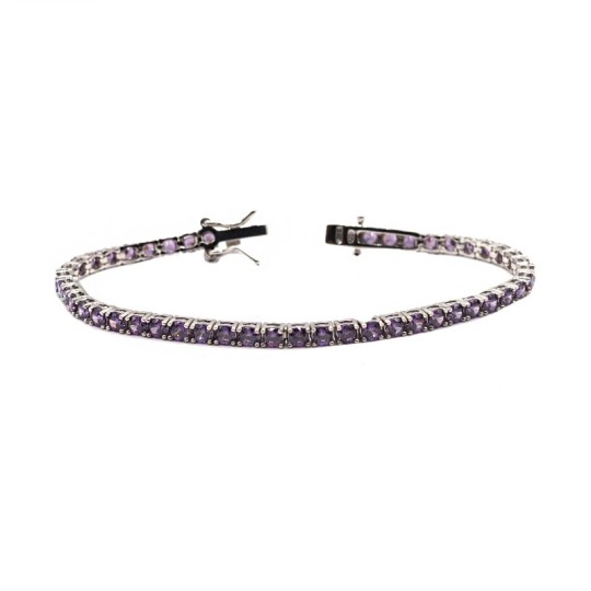 Bracciale tennis con zirconi lilla 3mm placcato oro bianco in argento 925