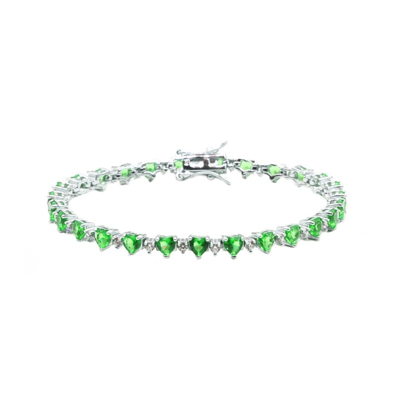 Bracelet of green heart zircons...