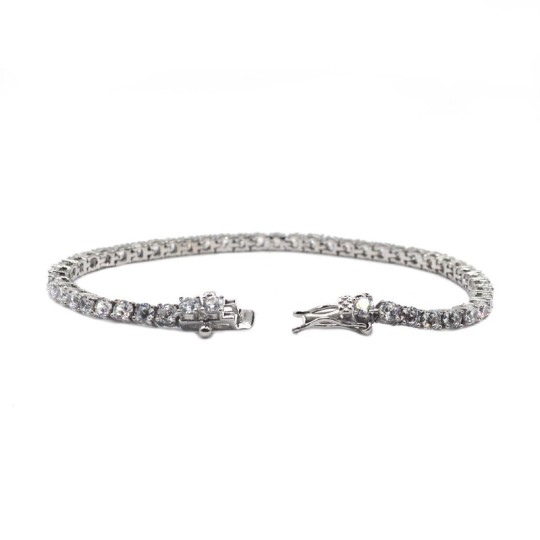 Bracciale tennis placcato oro bianco con zirconi bianchi da 2 mm. in argento 925