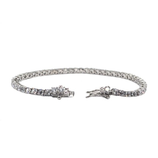 Bracciale tennis placcato oro bianco con zirconi bianchi da 3 mm. in argento 925