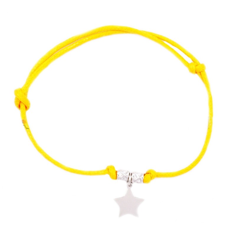 Yellow cord bracelet with slip knots,...