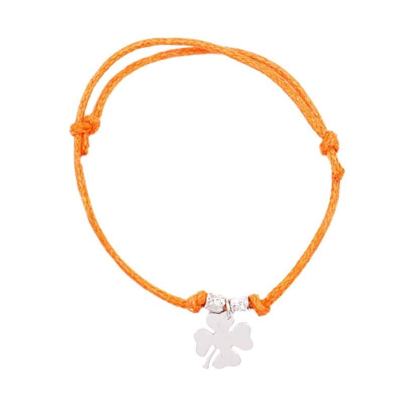 Orange cord bracelet with slip knots,...