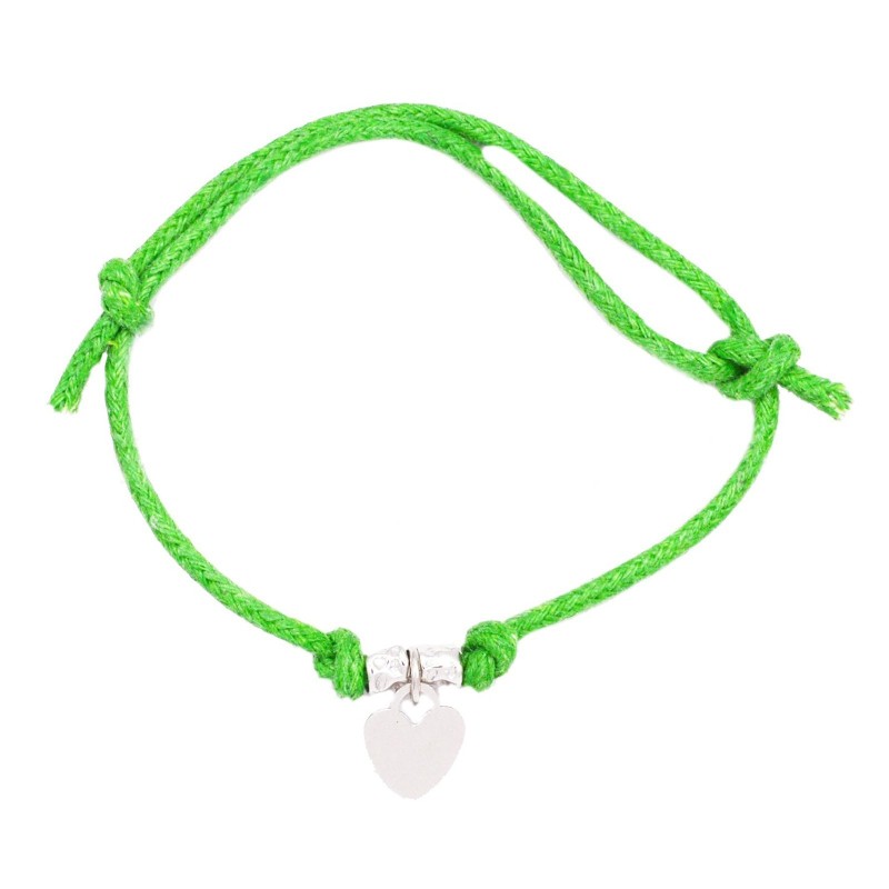 Green cord bracelet with slip knots,...